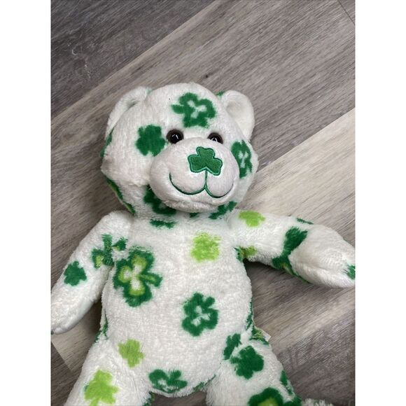 Build a Bear Shamrock Bear St Patricks Day White Green Irish Stuffed Plush BABW - Picture 9 of 9